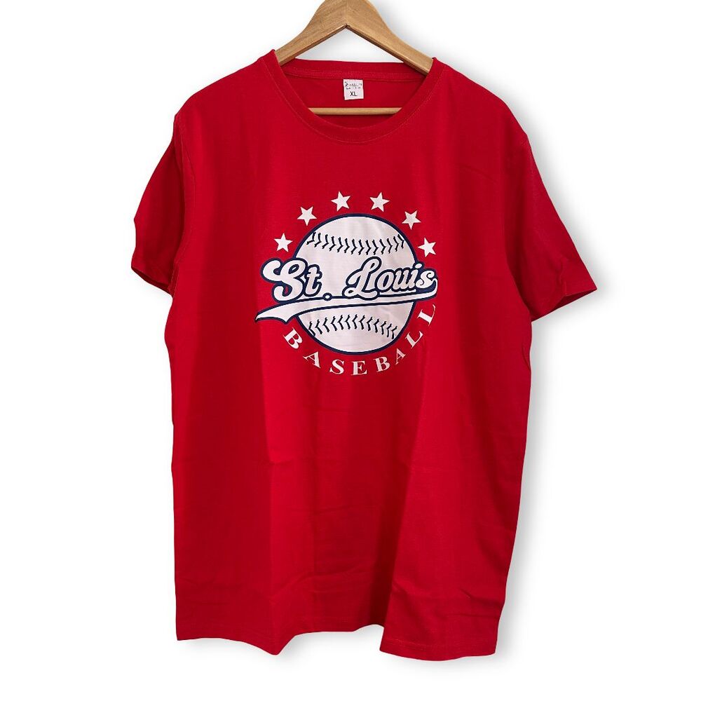 New Unisex St. Louis Baseball Red Short Sleeves Round Neck T-shirt Size XL